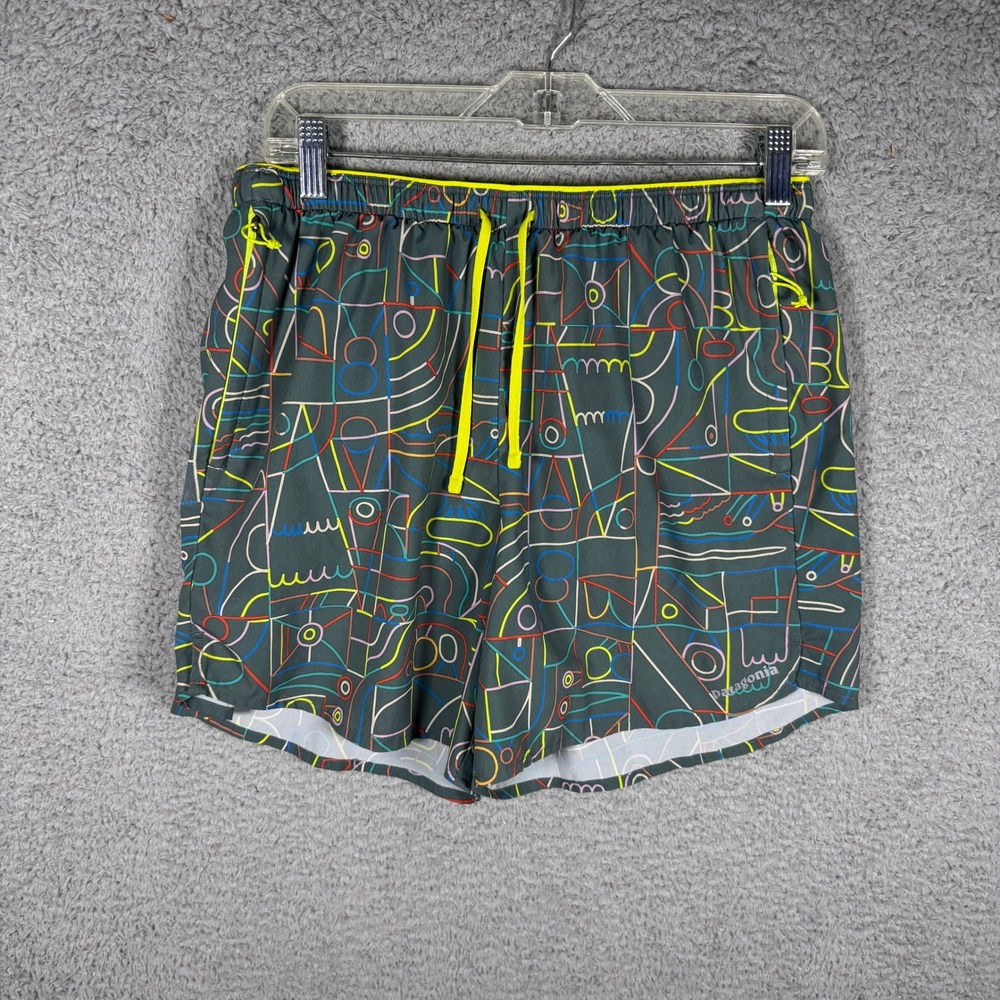 Patagonia Multi Trails Shorts 5.5" Womens Medium Nouveau Green Lose Yourself Run